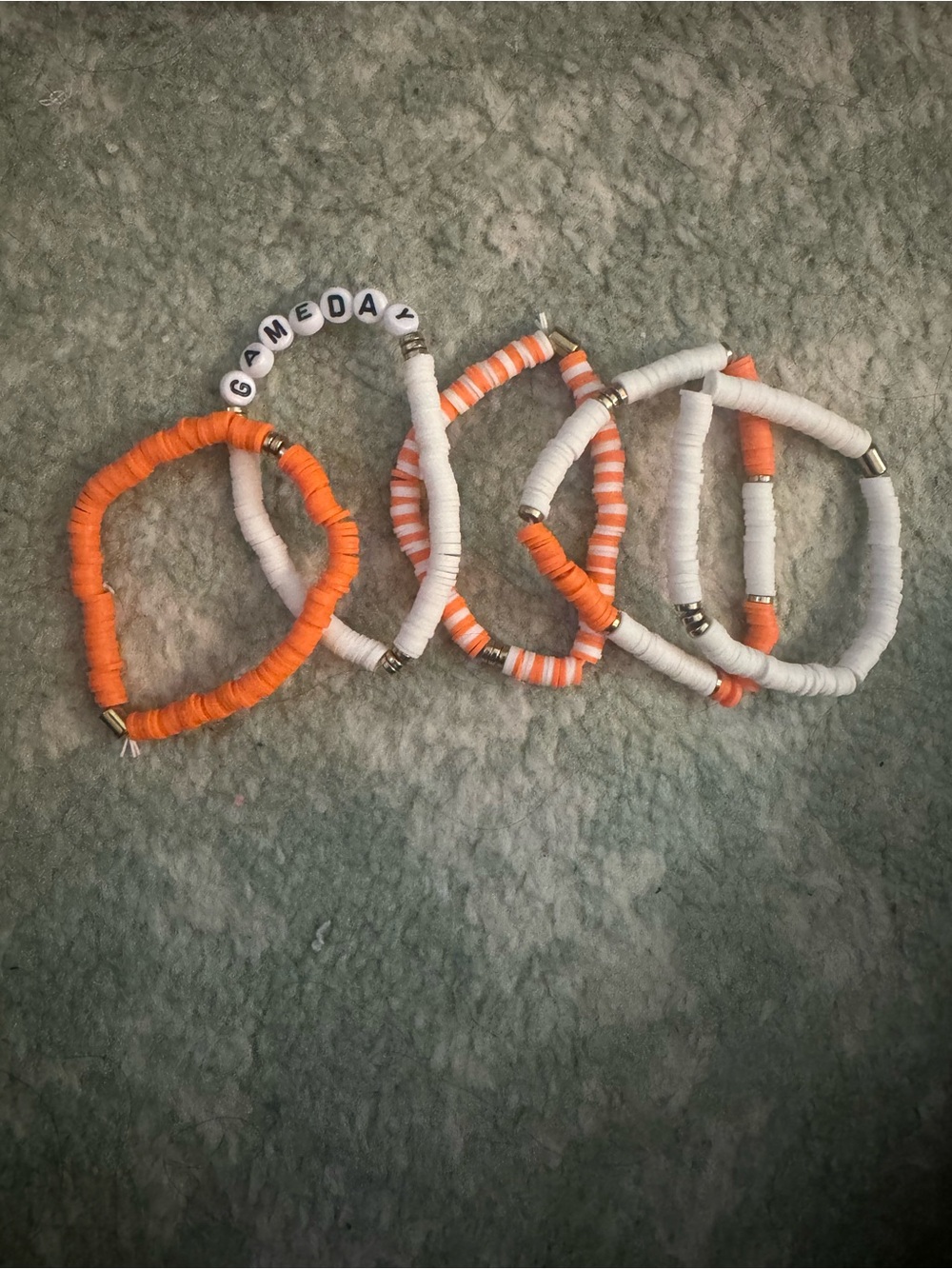 Orange and White Beaded Stretch Bracelet Set
